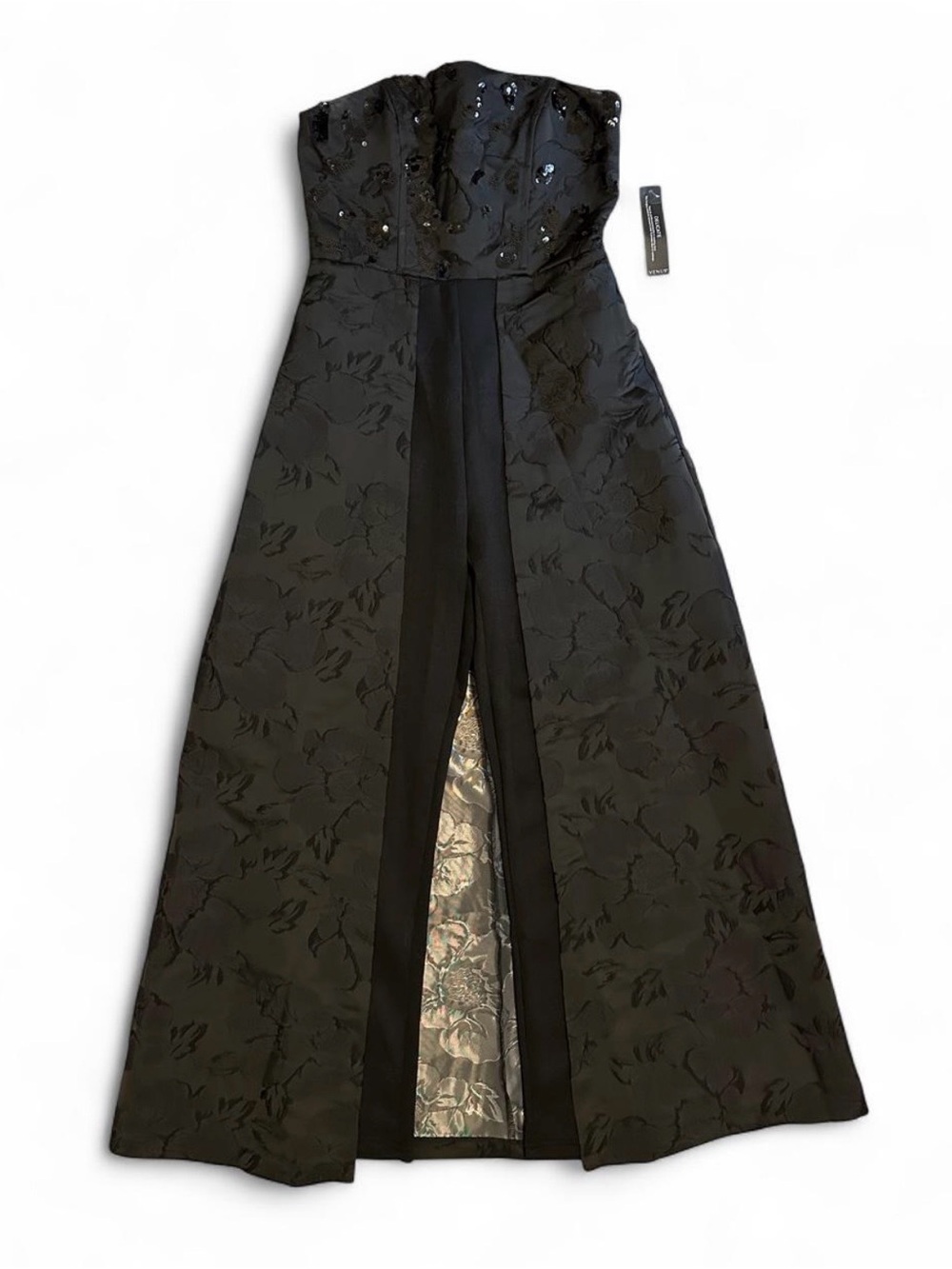 NWT Women’s Venus Strapless Black Jumpsuit Dress with Sequins Size 4